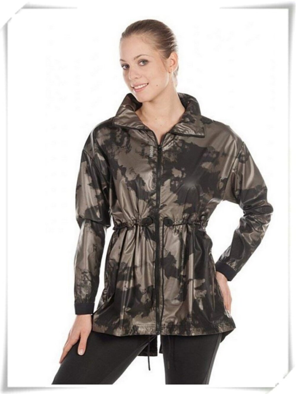 Reebok Black and Gold Metallic Camo Women's Athletic Casual Jacket NWOT